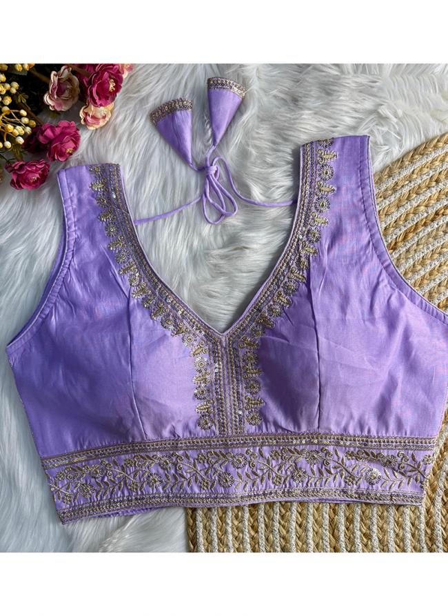 Roman Silk Lavender Party Wear Embroidery Work Readymade Blouse